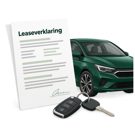 Leaseverklaring bij een autoverzekering Leaseverklaring met een groene auto en autosleutel