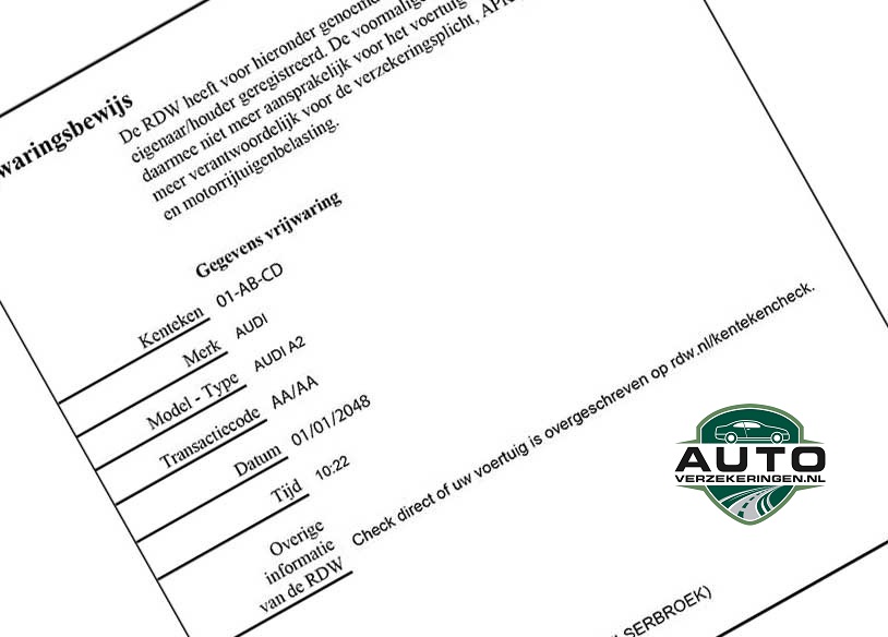 Autoverzekering voorbeeld vrijwaringsbewijs RDW verkoop auto Autoverzekering voorbeeld vrijwaringsbewijs RDW verkoop auto
